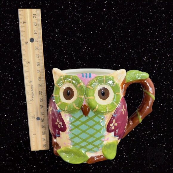 Pier 1 Ceramic Large Owl Coffee Cup Mug Multicolor Bird Whimsical 4.5”T 6”Wide - Picture 4 of 11